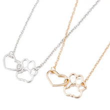 Load image into Gallery viewer, Dog Paw Heart Interlocking Necklace - Stainless Steel