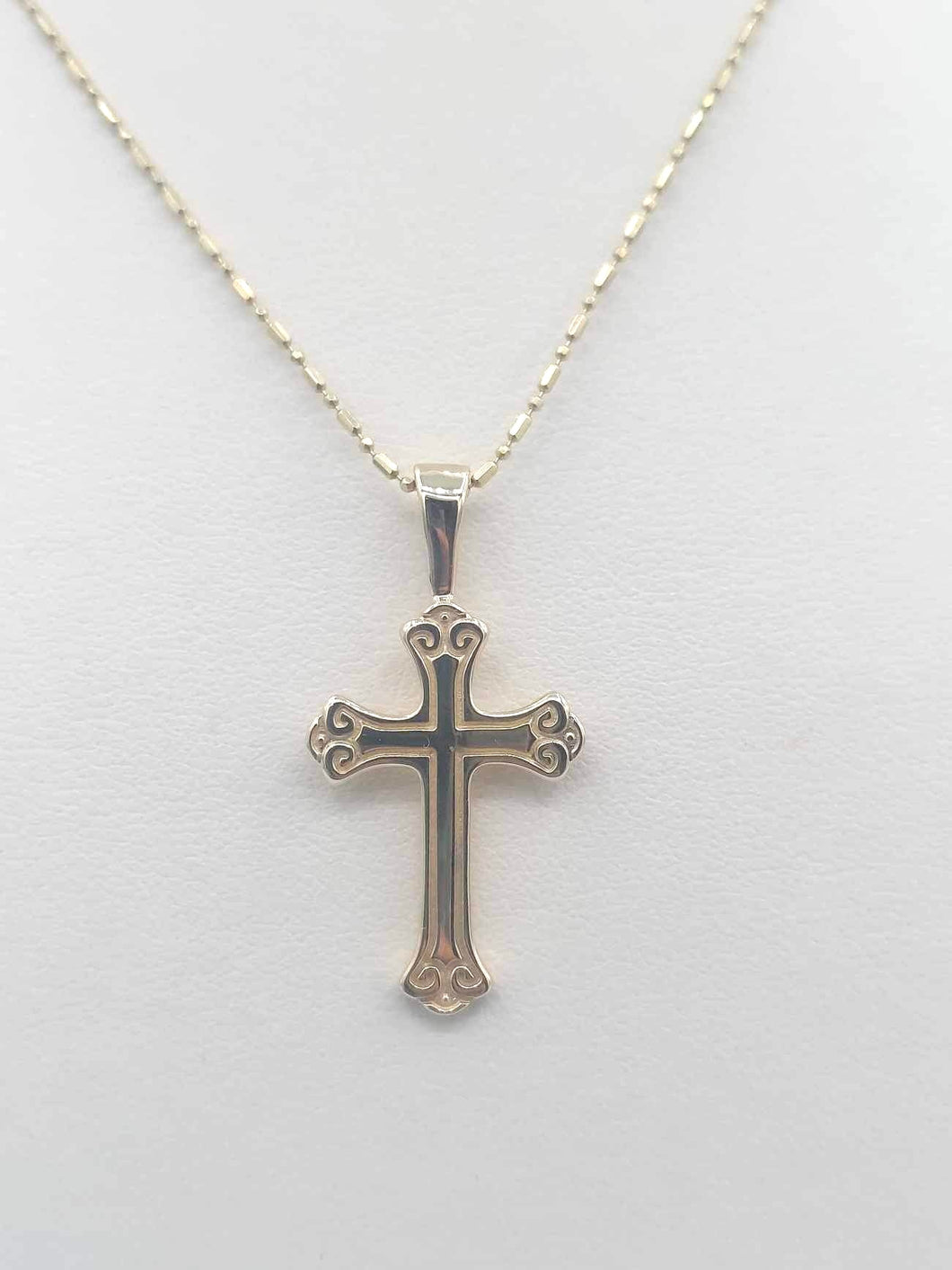 Filigree Scroll Style Cross Necklace - 14K Yellow Gold