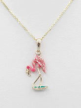 Load image into Gallery viewer, Cable Chain with Enameled Flamingo Charm - 14K Gold