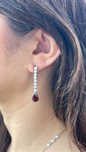 Load image into Gallery viewer, Garnet and Lab Diamond  Drop Earrings - 14K White Gold