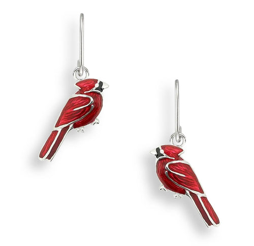 Red Cardinal Wire Earrings - Sterling Silver