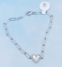 Load image into Gallery viewer, Paperclip Link with Heat Mother of Pearl Bracelet - Sterling Silver