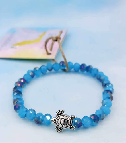 Blue Faceted Glass Sea Turtle Bracelet