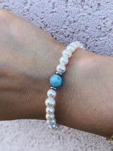 Load image into Gallery viewer, Pearl with Aquamarine - The TJazelle Cape Bracelet