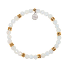 Load image into Gallery viewer, Gold with White Crystal Charity Soul Stacker - TJazelle Jimmy Fund Charity Bracelet