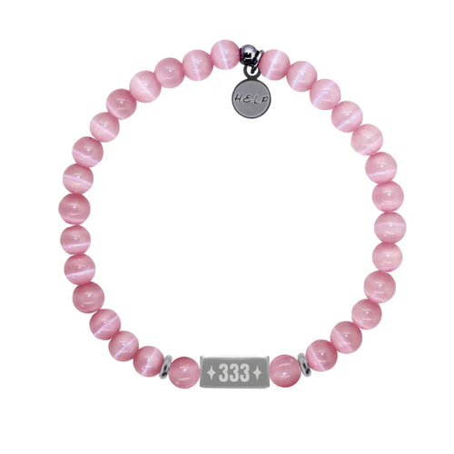 Angel Number 333 Support Charm with Pink Cats Eye Charity Bracelet