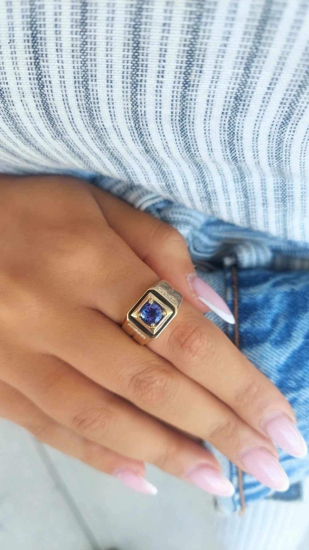 Tanzanite and Diamond Signet Ring - 14K Yellow Gold