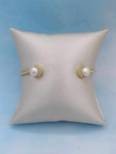 Load image into Gallery viewer, Pearl and CZ Cuff Bracelet - Gold Plated Sterling Silver