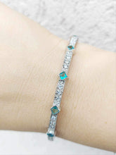 Load image into Gallery viewer, Green &amp; Clear CZ Bangle Bracelet - Sterling Silver