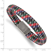 Load image into Gallery viewer, Stainless Steel Antiqued and Polished Multi-Color Leather with Wire Bracelet