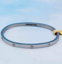 Load image into Gallery viewer, Stainless Steel with CZ Hinged Bangle Bracelet