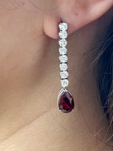 Load image into Gallery viewer, Garnet and Lab Diamond  Drop Earrings - 14K White Gold