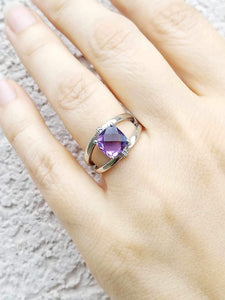 Amethyst & Diamond Ring - Sterling Silver - Colore SG