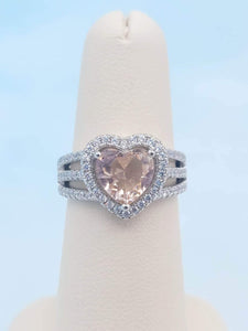 Morganite CZ Heart Ring - Sterling Silver