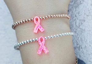 "Pink Breast Cancer Ribbon" Beaded Bracelet- Our Whole Heart