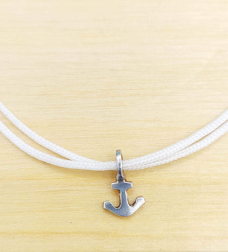 White Adjustable Bracelet w/ Anchor Charm- Sterling Silver