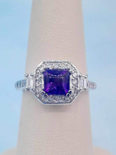 Load image into Gallery viewer, Princess Cut Amethyst and Diamond Ring - 14K White Gold