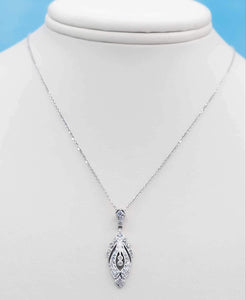 Vintage Style Diamond Necklace - 14K White Gold