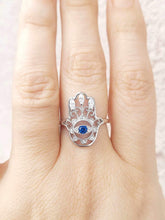Load image into Gallery viewer, Hamsa &amp; Evil Eye Filigree Ring