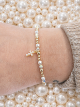 Load image into Gallery viewer, Mini Cross &amp; Pearl &amp; Crystal in Yellow Gold Filled - Our Whole Heart