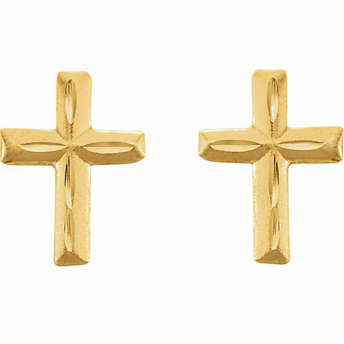 14K Yellow Youth Cross Earrings