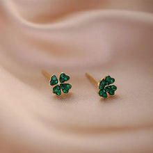 Load image into Gallery viewer, Green Four Leaf Clover Stud Earrings in 925 Sterling Silver
