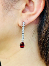 Load image into Gallery viewer, Garnet and Lab Diamond  Drop Earrings - 14K White Gold