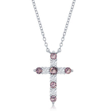 Load image into Gallery viewer, Amethyst CZ Cross Necklace - Sterling Silver