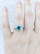 Load image into Gallery viewer, Blue Zircon Flower Design Ring - 14K White Gold