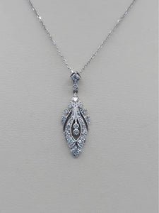 Vintage Style Diamond Necklace - 14K White Gold