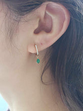 Load image into Gallery viewer, Diamond Huggies with Emerald Drop - 14K Gold