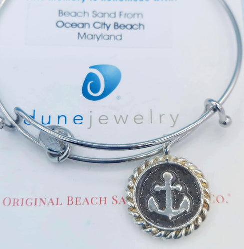 Ocean City Beach Maryland Round Anchor Bangle Bracelet