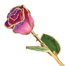 Load image into Gallery viewer, Lacquer Dipped Gold Trimmed Pink Amethyst Real Rose