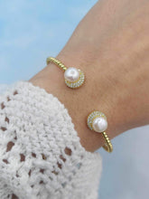 Load image into Gallery viewer, Pearl and CZ Cuff Bracelet - Gold Plated Sterling Silver
