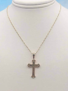 Filigree Scroll Style Cross Necklace - 14K Yellow Gold