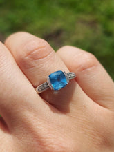 Load image into Gallery viewer, Blue Topaz Cushion-Cut Estate Ring - 10K White Gold