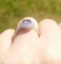 Load image into Gallery viewer, Purple CZ Double Halo Ring - Sterling Silver