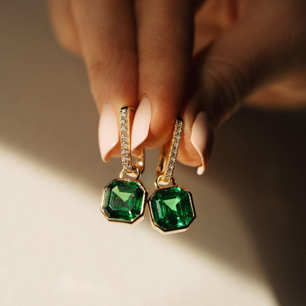 Moss Green Asscher Hoop Earrings - Chloe & Lois