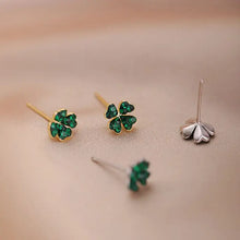 Load image into Gallery viewer, Green Four Leaf Clover Stud Earrings in 925 Sterling Silver