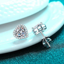 Load image into Gallery viewer, 2 Carat Heart Moissanite Halo Stud Earrings - Sterling Silver