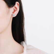 Load image into Gallery viewer, 2 Carat Heart Moissanite Halo Stud Earrings - Sterling Silver