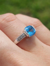 Load image into Gallery viewer, Blue Topaz Cushion-Cut Estate Ring - 10K White Gold
