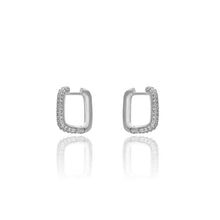 Load image into Gallery viewer, Small CZ Rectangle Hoop Earrings