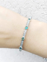 Load image into Gallery viewer, Green &amp; Clear CZ Bangle Bracelet - Sterling Silver