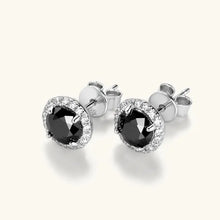 Load image into Gallery viewer, Black Moissanite Halo Stud Earrings in 925 Sterling Silver