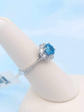 Load image into Gallery viewer, Blue Zircon Flower Design Ring - 14K White Gold