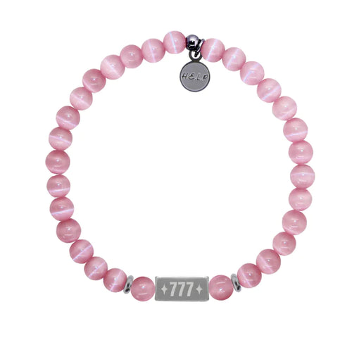 Angel Number 777 Luck Charm with Pink Cats Eye Charity Bracelet
