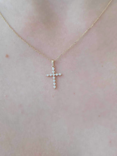 Diamond Cross Necklace - 14K Yellow Gold