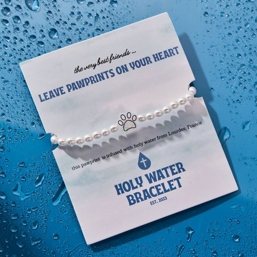 Pawprint Holy Water Stretch Bracelet in Pearl