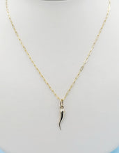 Load image into Gallery viewer, 14K Yellow Gold Italian Horn Pendant with 14K Yellow Gold Paperclip Chain